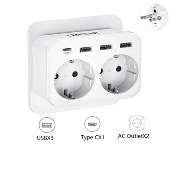 Сетевой разветвитель Lencent 2 розетки, 3 usb + 1 type C