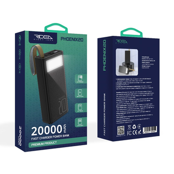 Повербанк (PowerBank) Ridea RP-D20L Phoenix20 10W digital display + lamp 20000 mAh(Чорний)