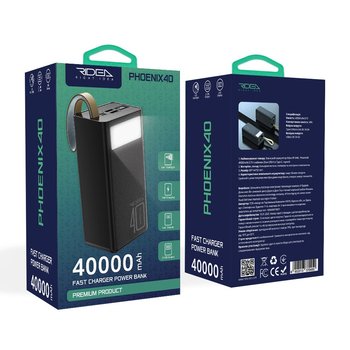 Повербанк (PowerBank) Ridea RP-D40L Phoenix40 10W digital display + lamp 40000 mAh (Черный)