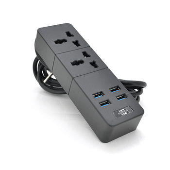 Сетевой фильтр ТВ-Т07, 2 розетки + 4 USB, 2 м, сечение 3х0,75мм, 2500W, Black