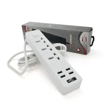 Мережевий фільтр ТВ-Т08, 3 розетки + 4 USB, 2 м, перетин 3х0, 75мм, 2500W, White