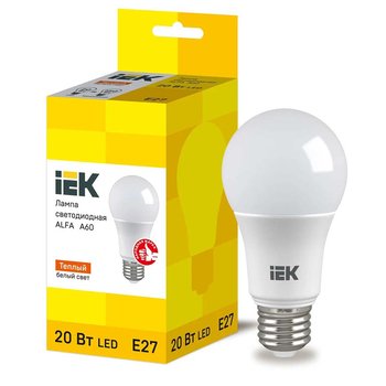 Светодиодная лампа IEK ALFA A60 шар E27 20W 3000K