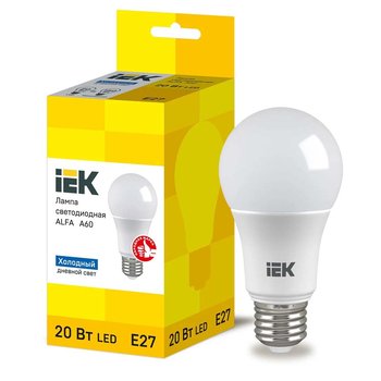 Светодиодная лампа IEK ALFA A60 шар E27 20W 6500K