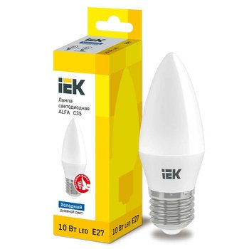 Светодиодная лампа IEK ALFA C35 Свеча E27 10W 6500K