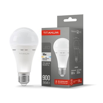 LED лампа TITANUM A68 10W E27 4000K 220V аккумуляторная