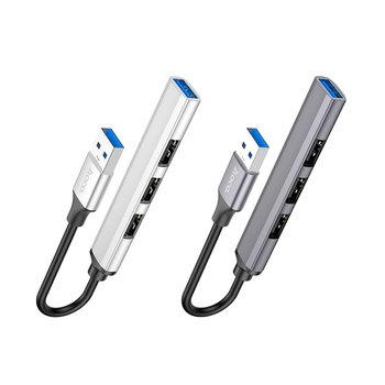 USB-Хаб Hoco HB26 4 in 1 adapter(USB to USB3.0+USB2.0*3) (Сiрий)