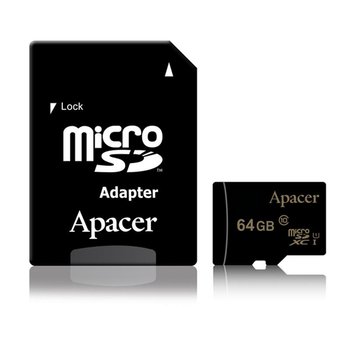Карта пам'яті MicroSDXC 64GB UHS-I Class 10 Apacer + SD adapter (AP64GMCSX10U1-R)