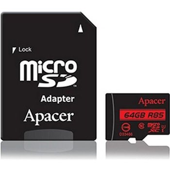 Карта пам'яті MicroSDHXC 64GB UHS-I Class 10 Apacer + SD adapter (AP64GMCSX10U5-R)