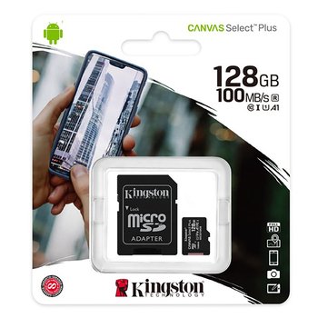 Карта пам'яті MicroSDXC 128GB UHS-I Class 10 Kingston Canvas Select Plus R100MBs + SD-адаптер (SDCS2128GB)