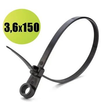 Стяжка кабельна, універсальна з кільцем під дюбель, 3,6*150, нейлон, чорна (100шт/уп)