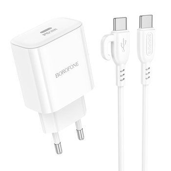 Зарядний Пристрій Borofone BA81A 1USB-C PD/QC 20W+Type-C to Type-C (Бiлий) Зарядний Пристрій Borofone BA81A 1USB-C PD/QC 20W+Type-C to Type-C (Бiлий)