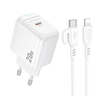 Зарядний Пристрій Borofone BAS43A 1USB-C PD/QC 20W+Type-C to Lightning (Бiлий)