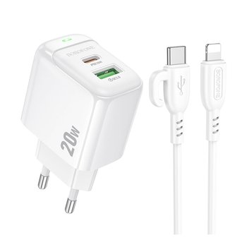 Зарядний Пристрій Borofone BAS44A 1USB-C/1USB PD/QC 20W+Type-C to Lightning (Бiлий) Зарядний Пристрій Borofone BAS44A 1USB-C/1USB PD/QC 20W+Type-C to Lightning (Бiлий)