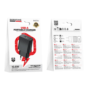 Зарядний пристрій Borofone BAS71A 1USB 2.1A (Чорний)