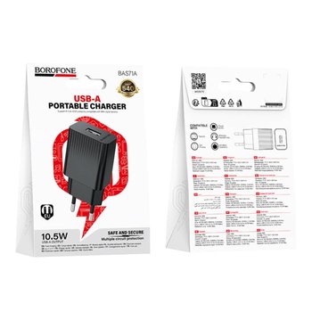 Зарядний пристрій Borofone BAS71A 1USB 2.1A (Чорний)