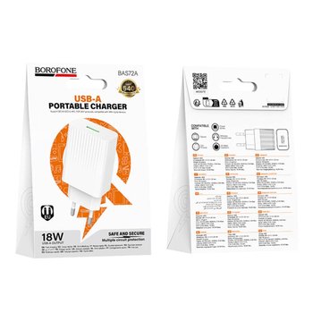 Зарядний пристрій Borofone BAS72A 1USB QC3.0 18W (Білий)