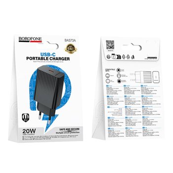 Зарядний пристрій Borofone BAS73A 1USB-C PD/QC 20W (Чорний)