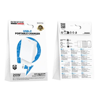 Зарядний пристрій Borofone BAS73A 1USB-C PD/QC 20W (Бiлий)