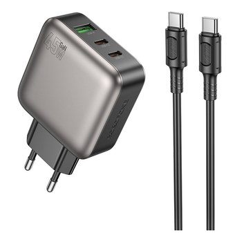 Зарядний Пристрій Borofone BAS56A 2USB-C/1USB QC/PD 45W GAN+Type-C to Type-C (Чорний)