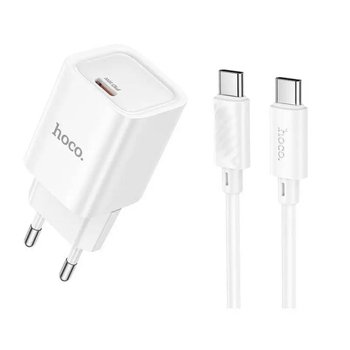 Зарядний пристрій Hoco C148A 1USB-C PD/QC 30W+Type-C to Type-C (Бiлий)