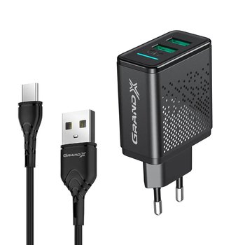 Зарядное устройство Grand-X (2xUSB 3.1А) Black с кабелем Type C (CH-60T)