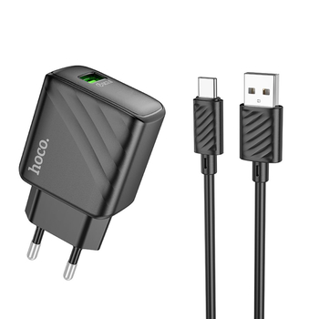 Зарядний пристрій Hoco CS21A 1USB QC 18W+USB to Type-C (Чорний)