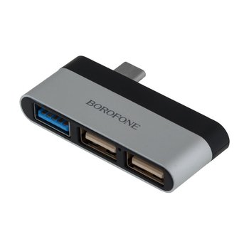 Перехідник Borofone DH1 Type-C to USB 3.0 / 2USB (Сталево-Чорний)