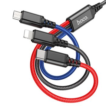 Кабель Hoco X76 3-in-1 IP+Type-C+Micro 2A (Черный)