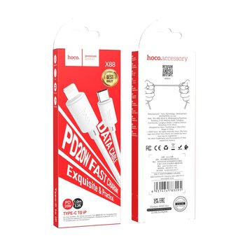 Кабель Hoco X88 Gratified PD20W Type-C to Lightning Белый