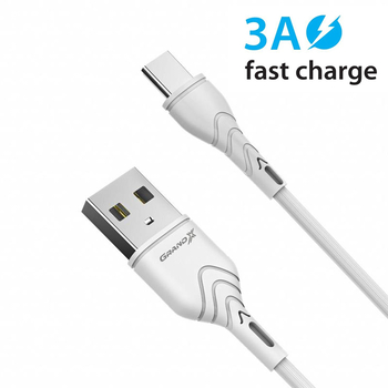 Кабель Grand-X USB-USB Type C, Cu, 3A, 1м, Fast Сharge, White (PC-03W)