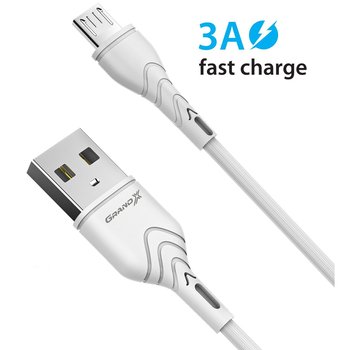 Кабель Grand-X USB-microUSB, Cu, 3A, 1м, Fast Сharge, White(PM-03W)