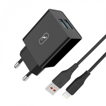 Зарядное устройство SkyDolphin SC30L (2USB, 2.1A) Black + кабель Lightning (MZP000170)