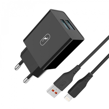 Зарядний пристрій SkyDolphin SC30L (2USB, 2.1A) Black + кабель Lightning (MZP000170)