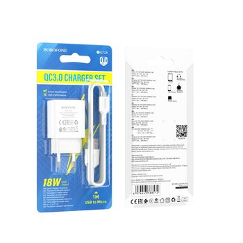 Зарядное устройство Borofone BA72A Spring QC3.0 Micro (Белый)