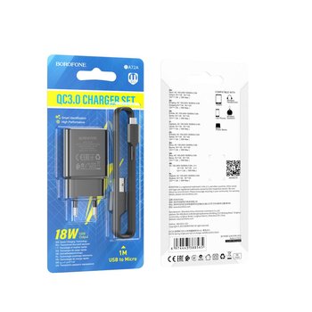 Зарядное устройство Borofone BA72A Spring QC3.0 Micro (Черный) Зарядное устройство Borofone BA72A Spring QC3.0 Micro (Черный)