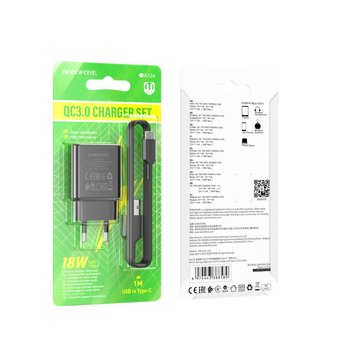 Зарядное устройство Borofone BA72A Spring QC3.0 Type-C (Черный)