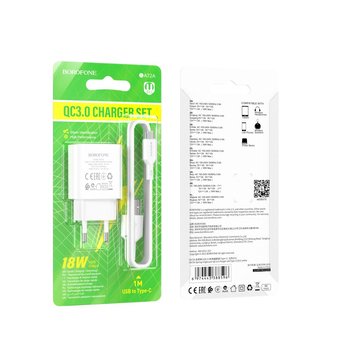 Зарядное устройство Borofone BA72A Spring QC3.0 Type-C (Белый)