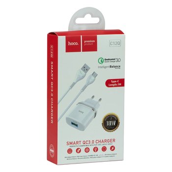 Зарядное устройство Hoco C12Q QC3.0 18W + Кабель Type-C (Белый)